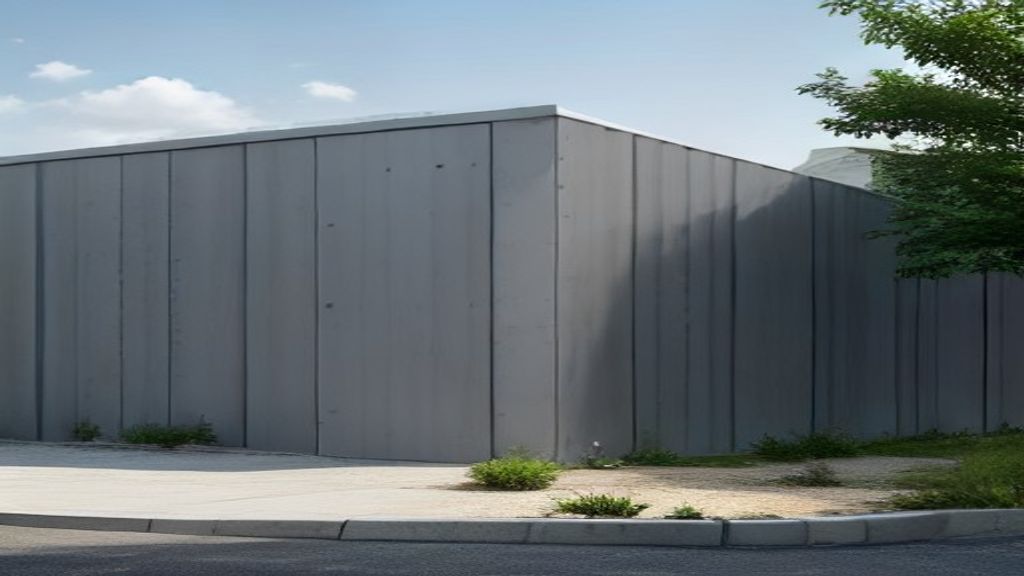 Matte gray zinc wall cladding with standing seams.